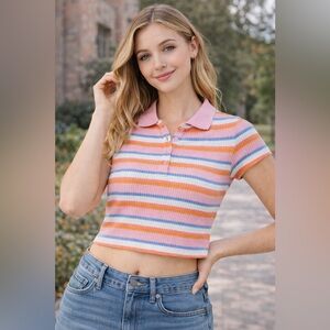 SO Women’s Multicolor Striped Polo Top Size XS